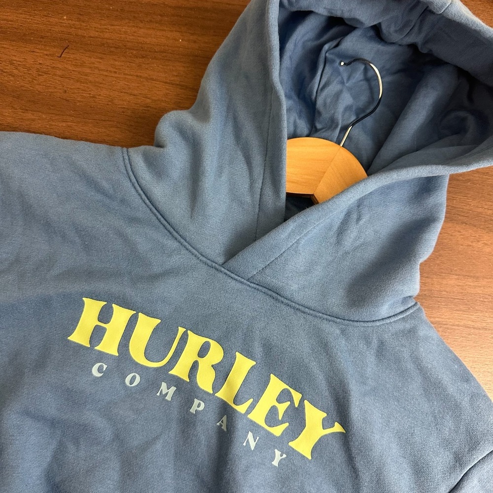 Hurley Hoodie Blue Fleece Lined Kangaroo Pockets Graphic Pullover Youth XL 18/20